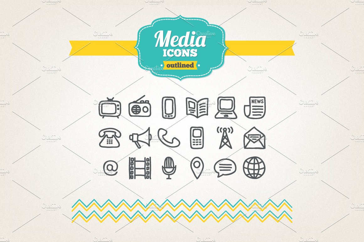 Hand drawn media icons cover image.
