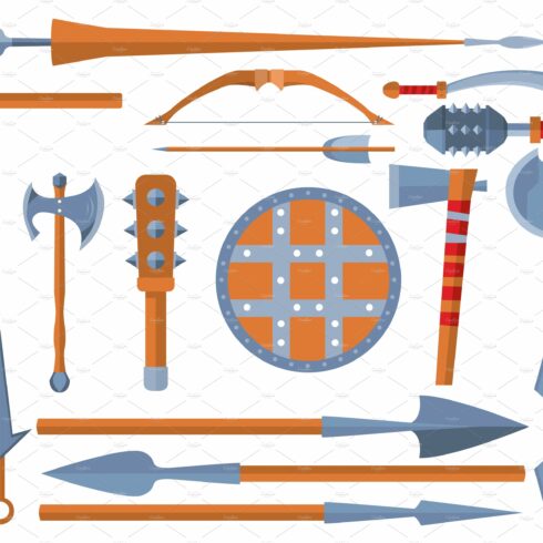 Medieval weapon set icons concept cover image.