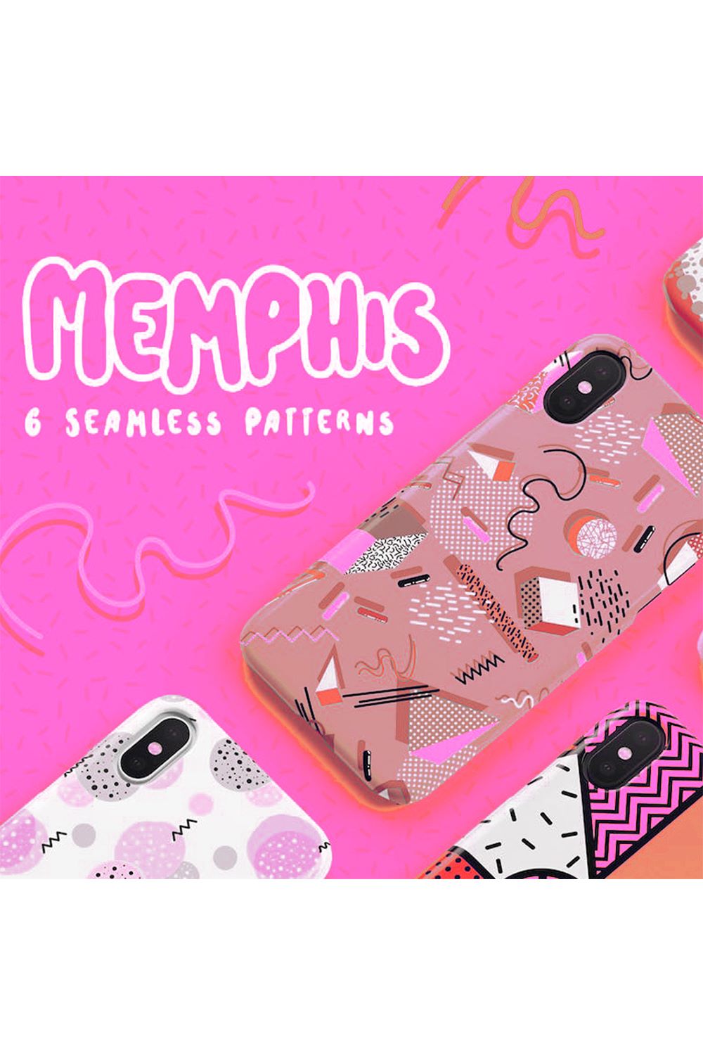 Memphis Seamless Patterns Collection pinterest preview image.