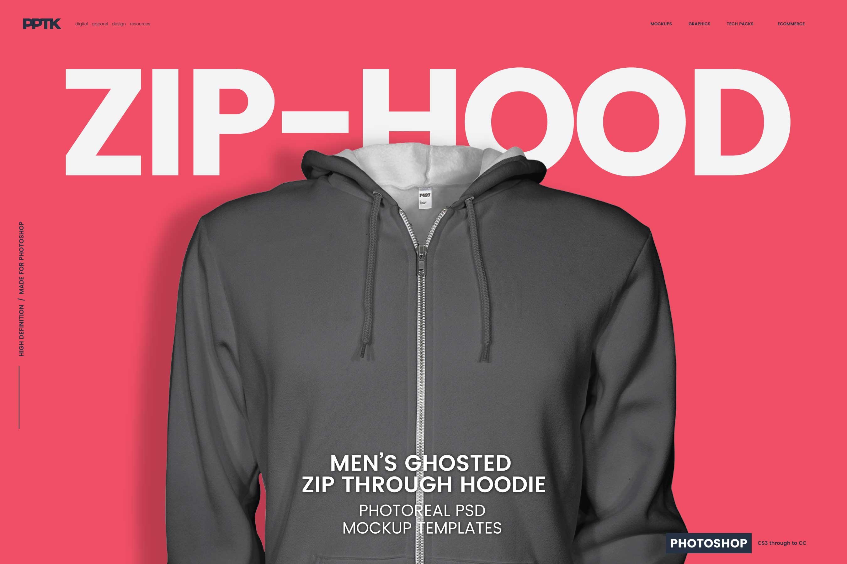 Mens Ghosted Zip Hoodie Templates cover image.