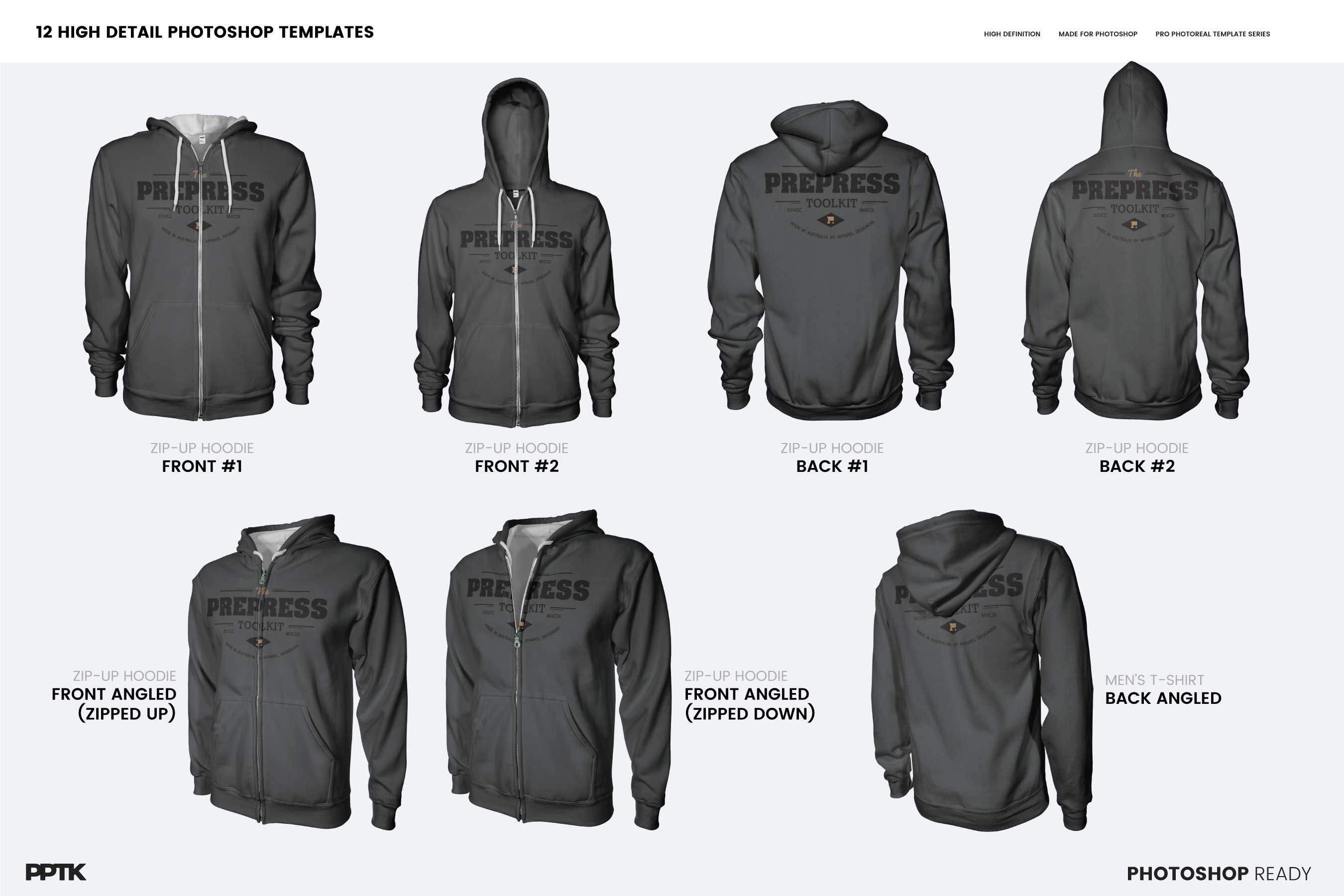 Mens Ghosted Zip Hoodie Templates preview image.