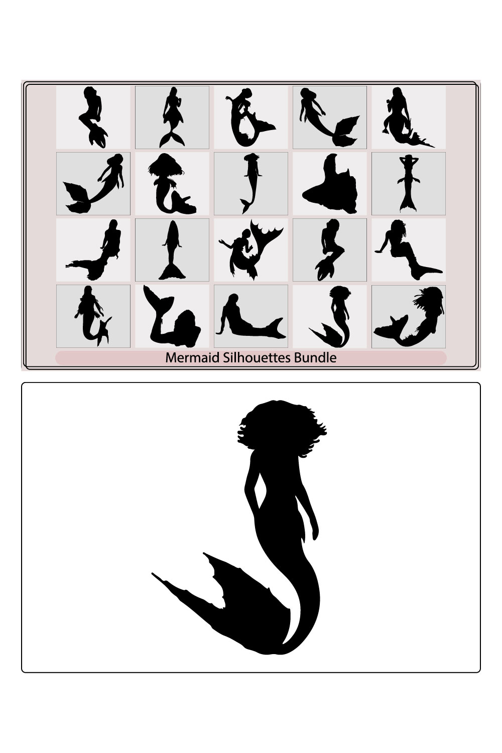 Silhouette of a mermaid collection vector illustration,Vector illustration of multiple mermaids with racial diversity pinterest preview image.