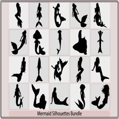 Silhouette of a mermaid collection vector illustration,Vector illustration of multiple mermaids with racial diversity cover image.