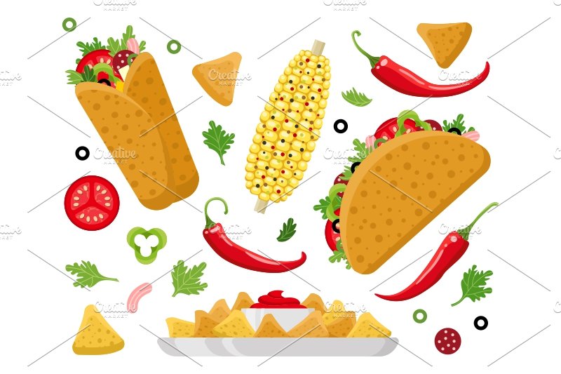 Mexican food set and patterns preview image.