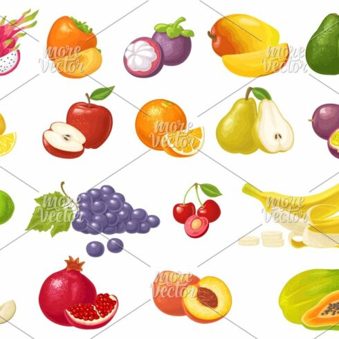 Set tropical fruits cover image.