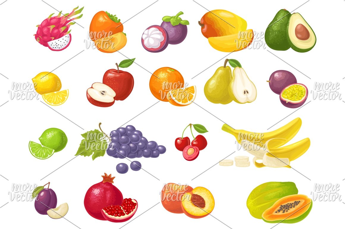Set tropical fruits cover image.