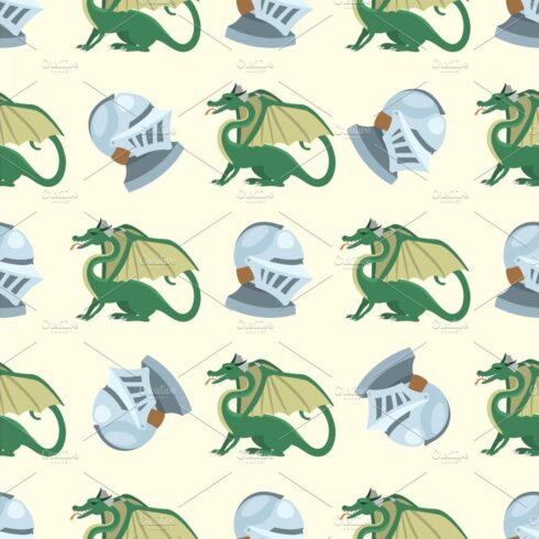 Fantasy knight dragon flying seamless pattern mythology monster background ... cover image.
