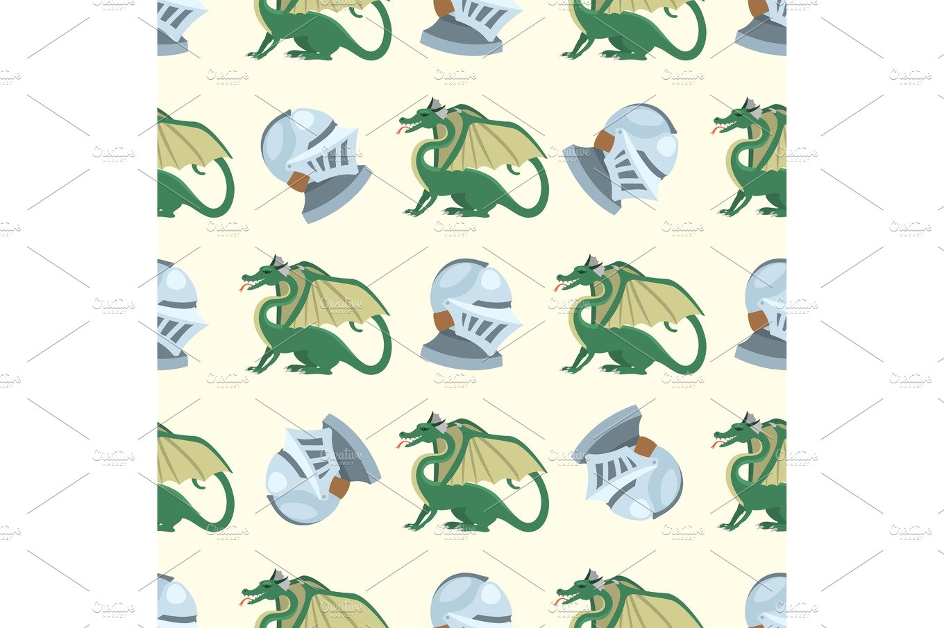 Fantasy knight dragon flying seamless pattern mythology monster background ... cover image.