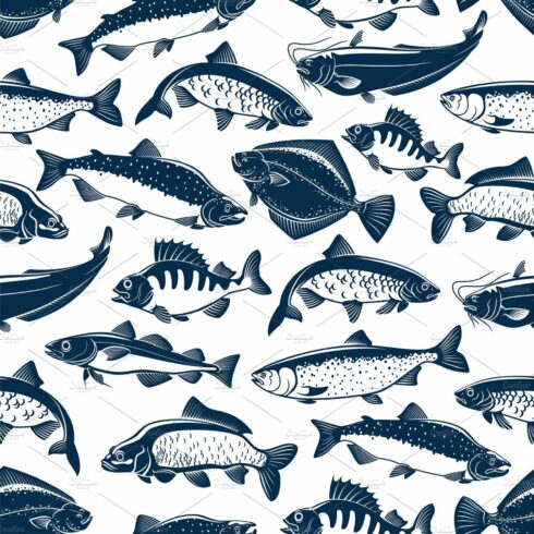 Sea and ocean fish seamless pattern cover image.