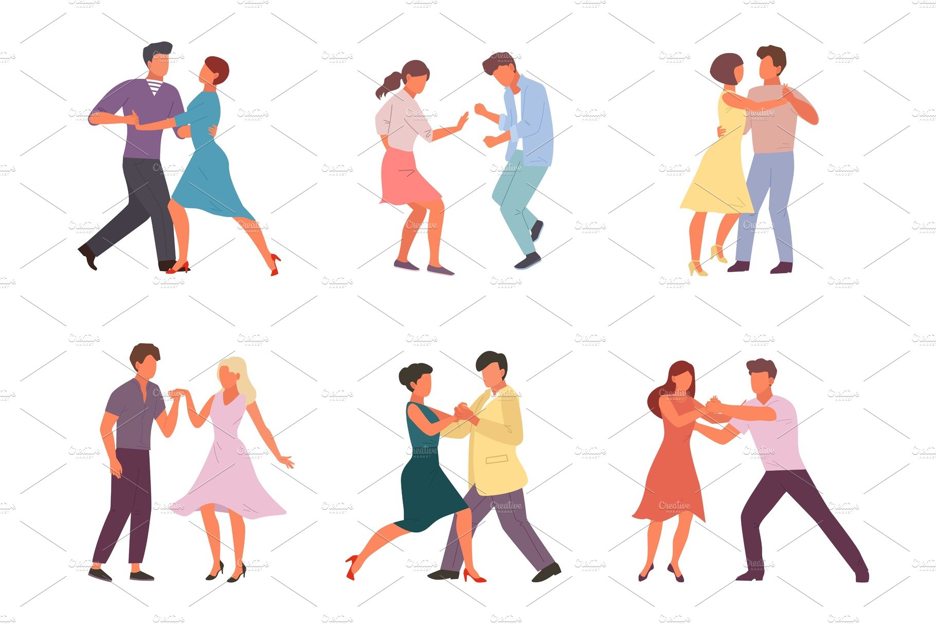 People dancing in pairs set. Stylish cover image.