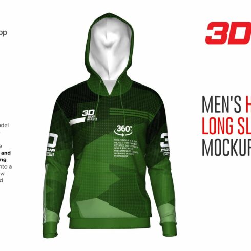 3D Men's Hoodie Long Sleeve Mockup cover image.