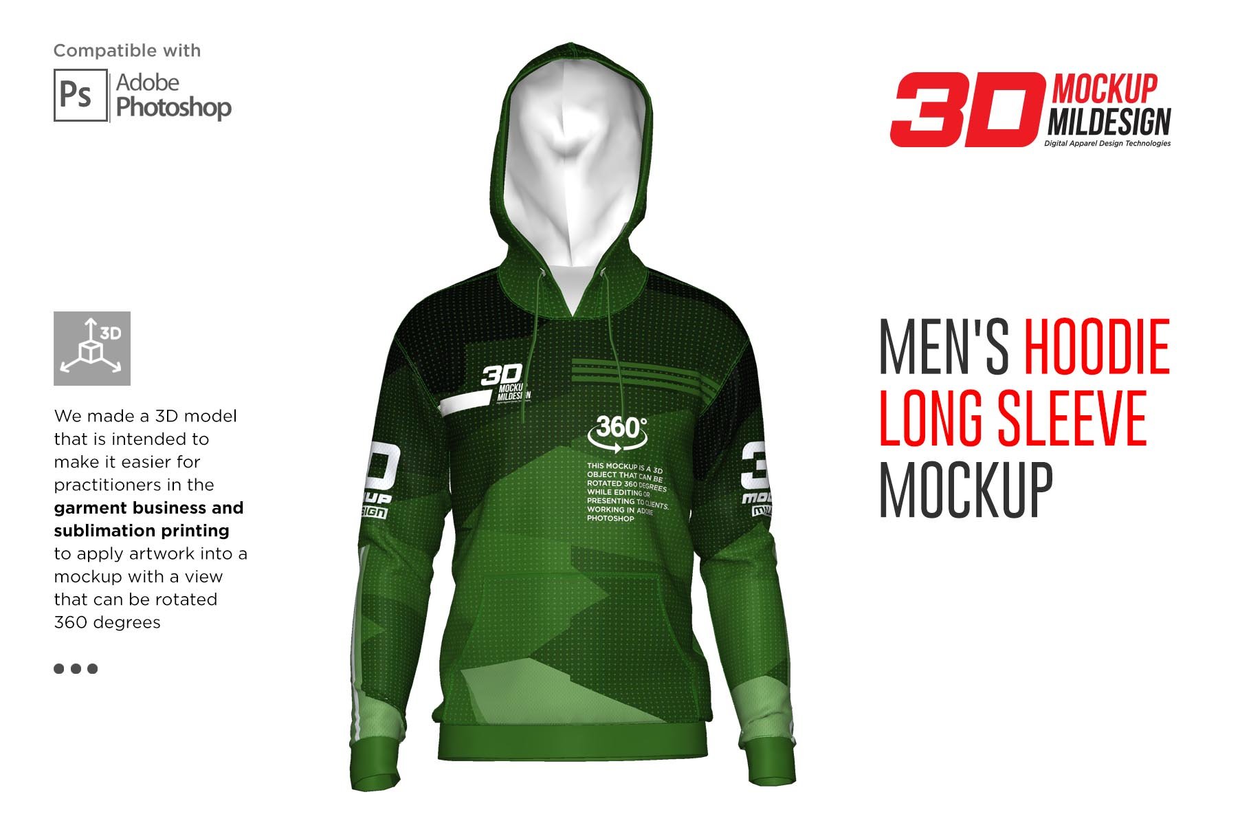 3D Men's Hoodie Long Sleeve Mockup cover image.