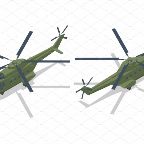 Isometric Military helicopter vector cover image.