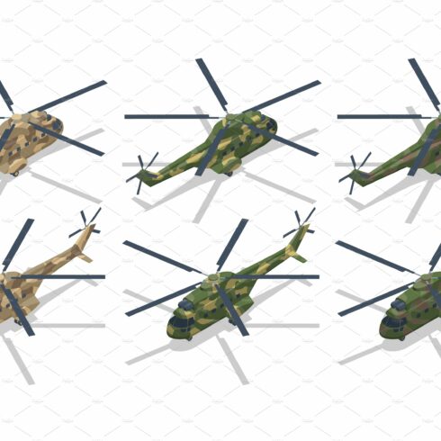 Isometric Military helicopter vector cover image.