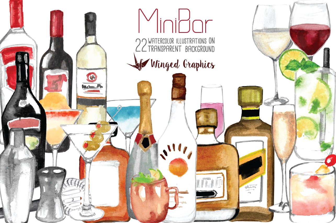 Bar alcohol cocktails illustrations cover image.