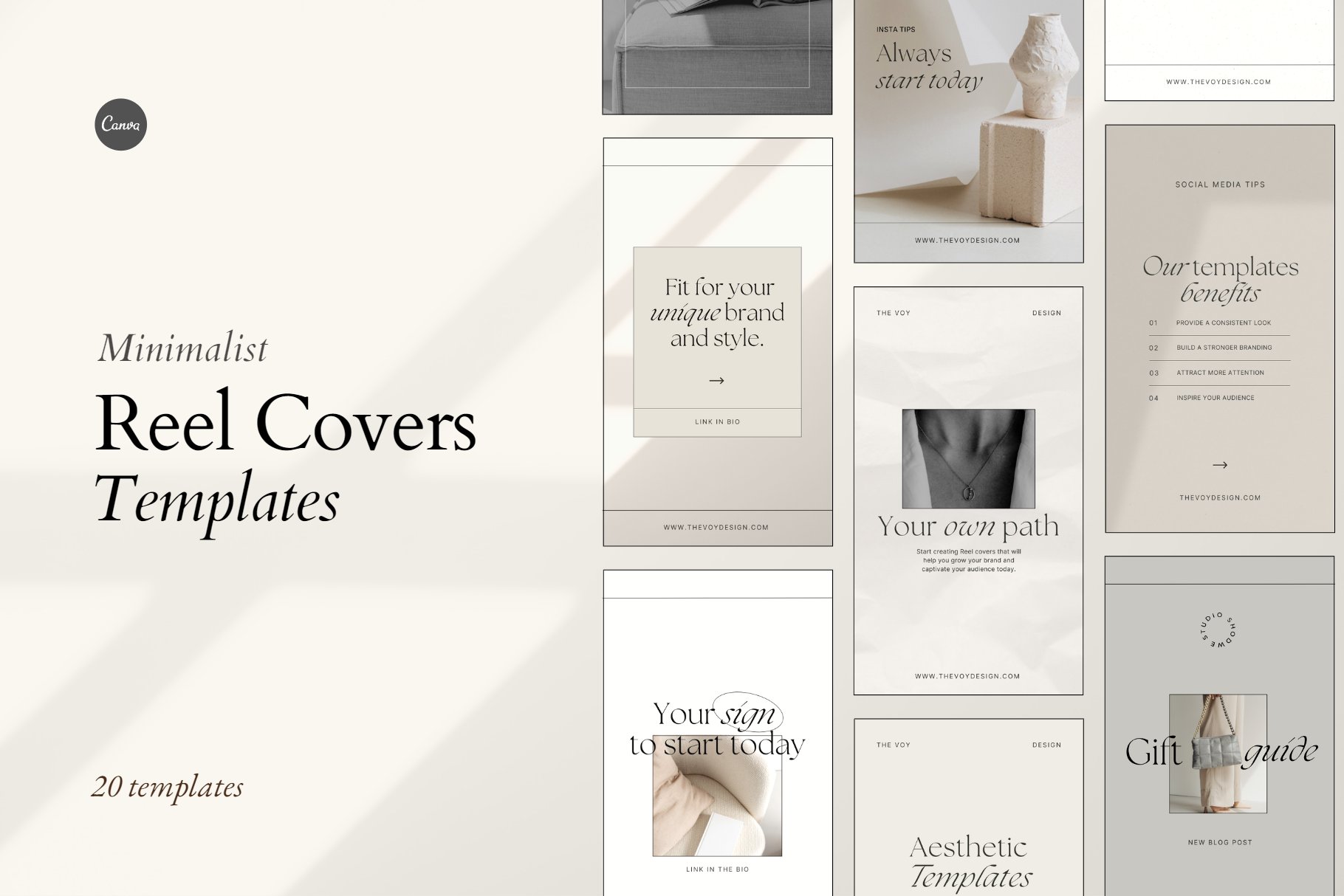 20 Minimalist Reel Covers for Canva cover image.