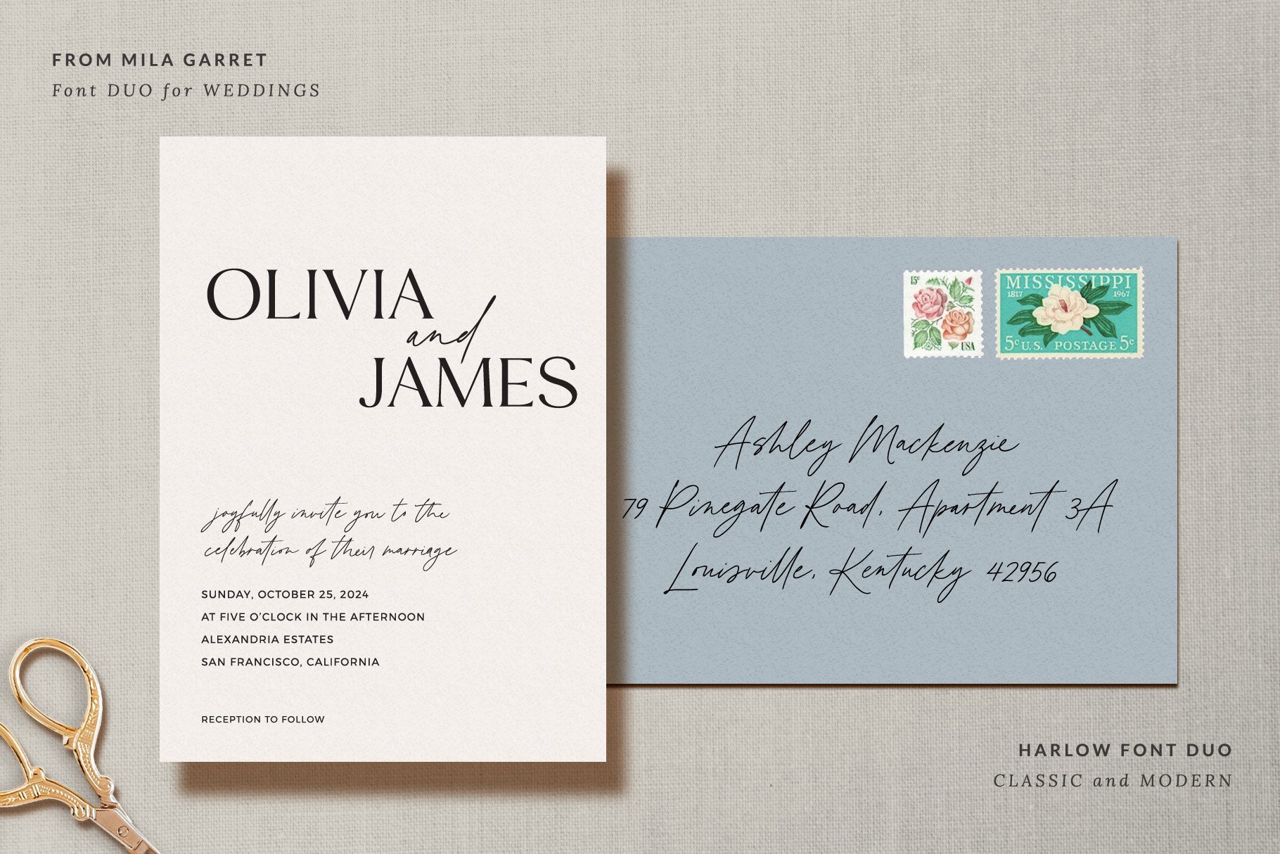 minimalist wedding invitations fonts font duo serif script pairing elegant handwritten clean simple branding websites harlow font duo mila garret 914