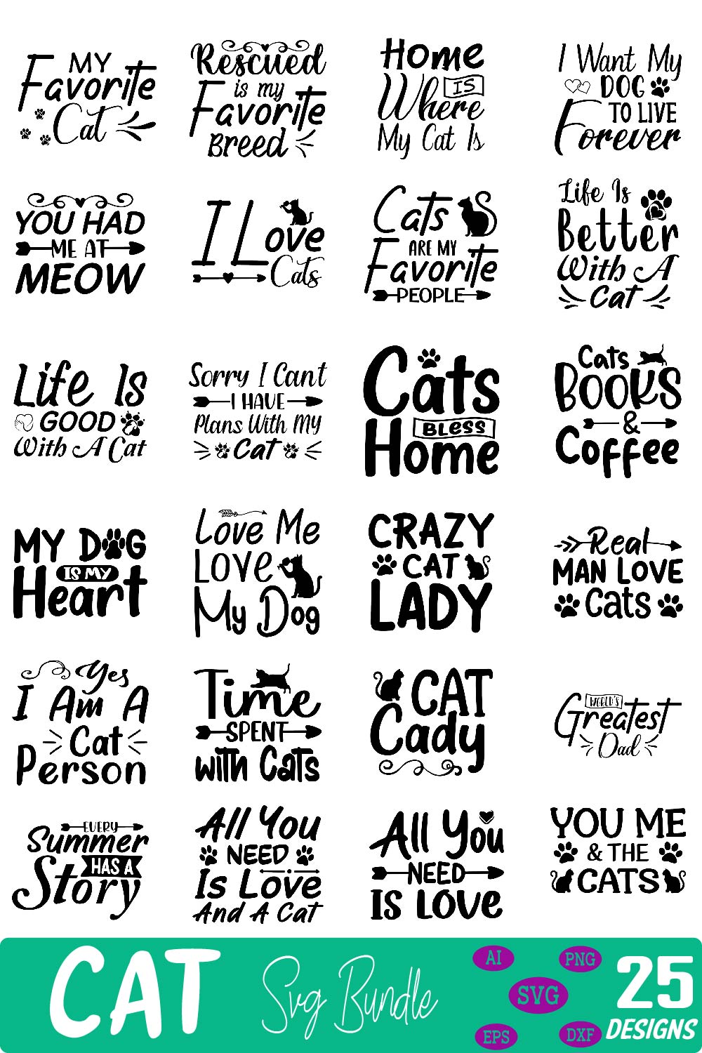 Cat svg bundle pinterest preview image.