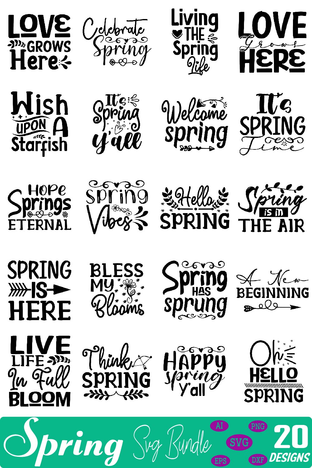 Spring svg bundle pinterest preview image.