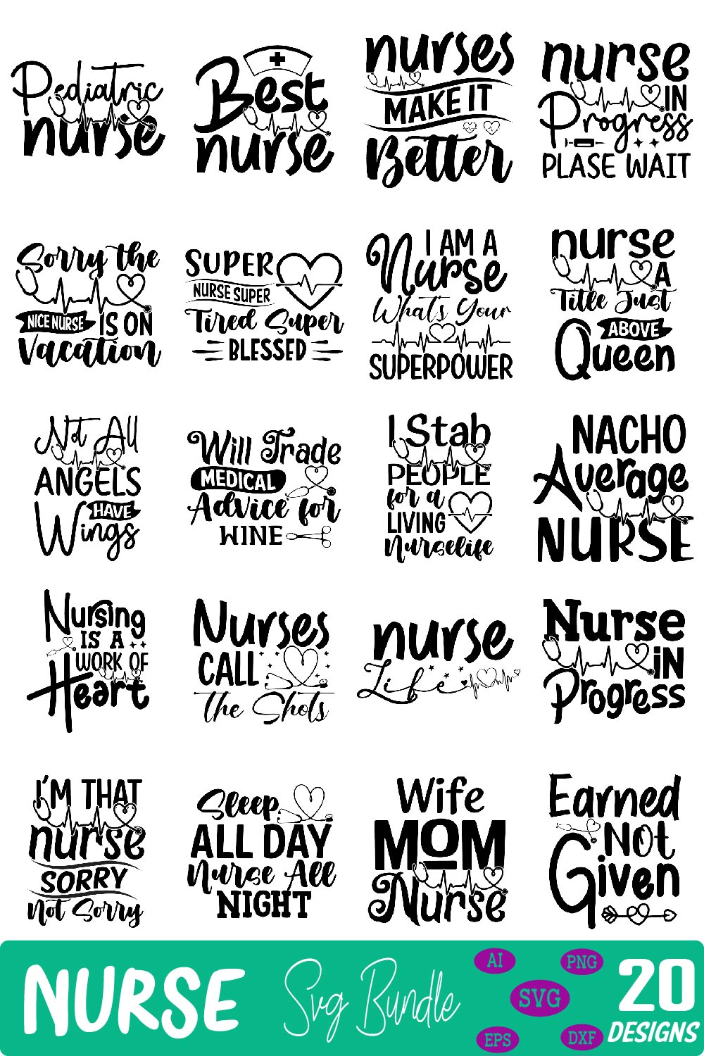 nurse svg bundle pinterest preview image.