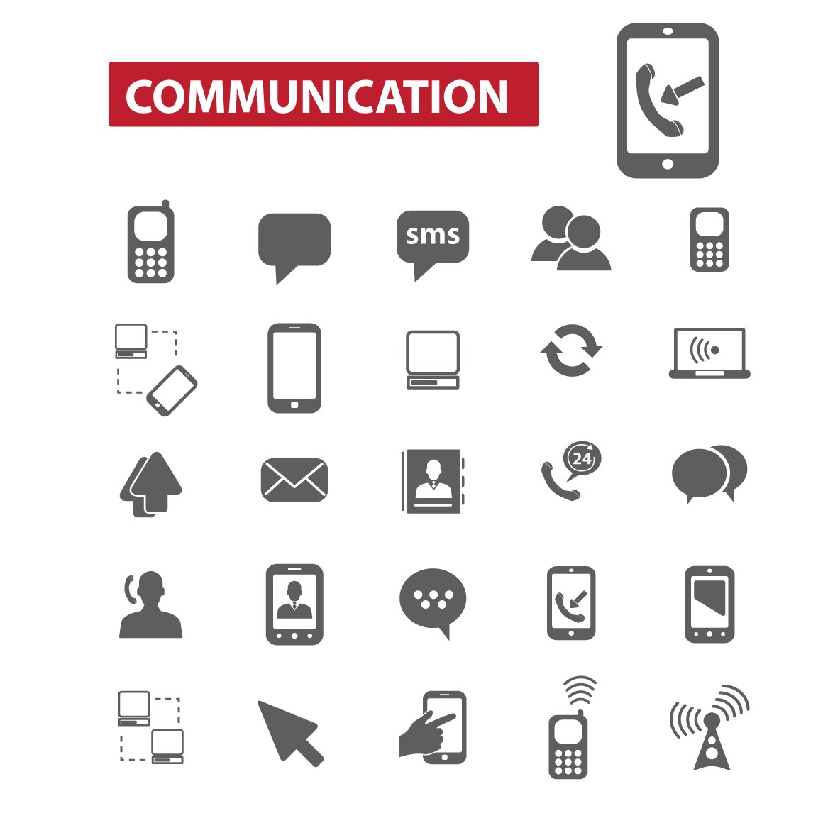 25 communication icons preview image.