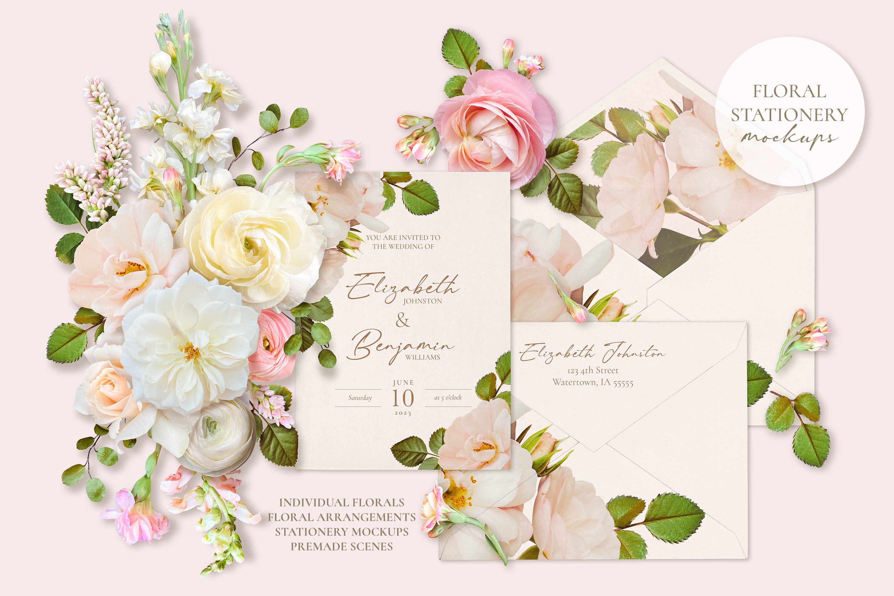 Floral Stationery Mockups & Flowers preview image.