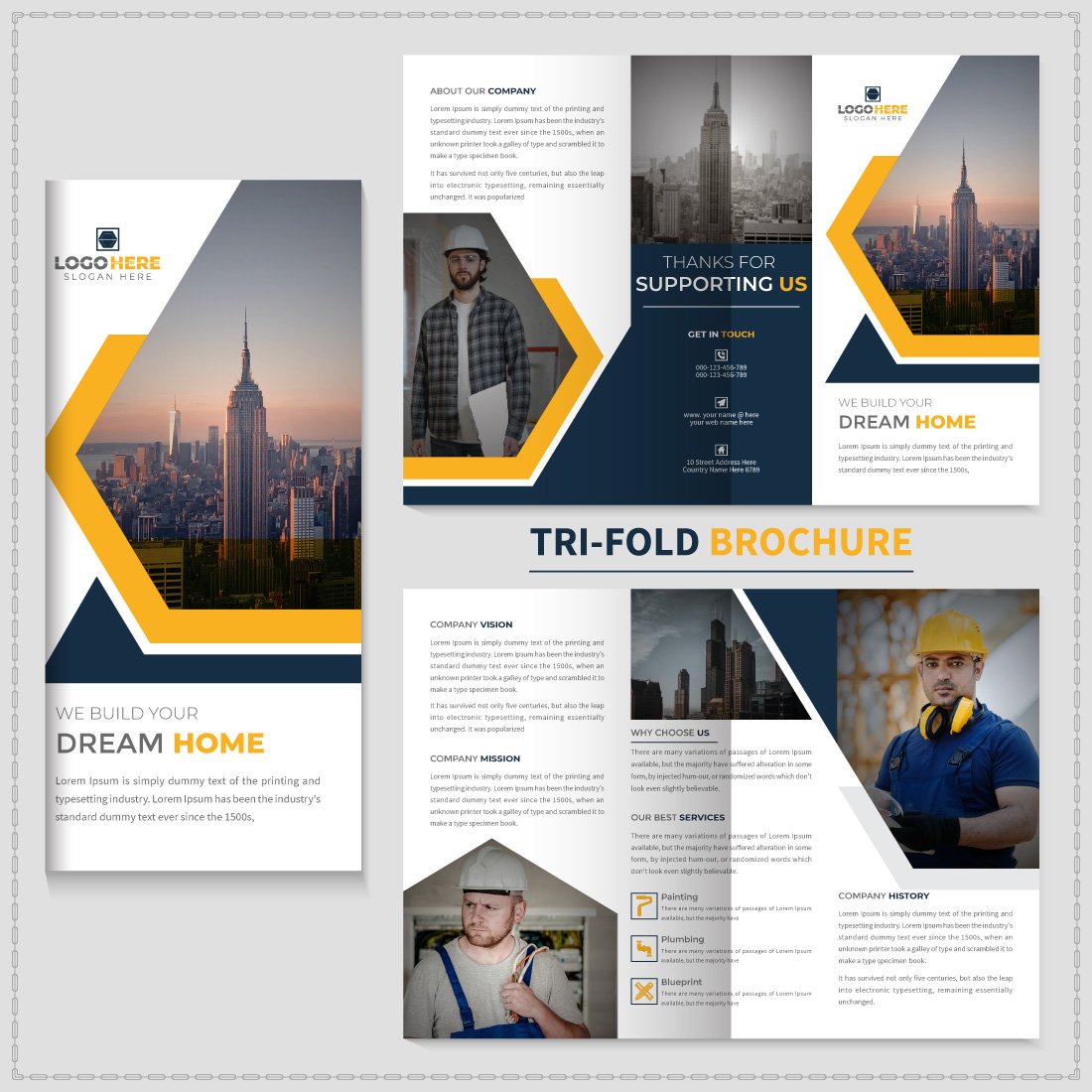 construction and home renovation trifold brochure cover image.