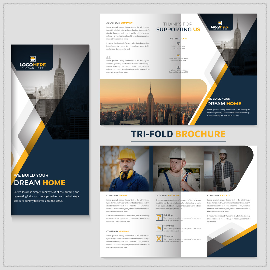 construction and home renovation trifold brochure cover image.