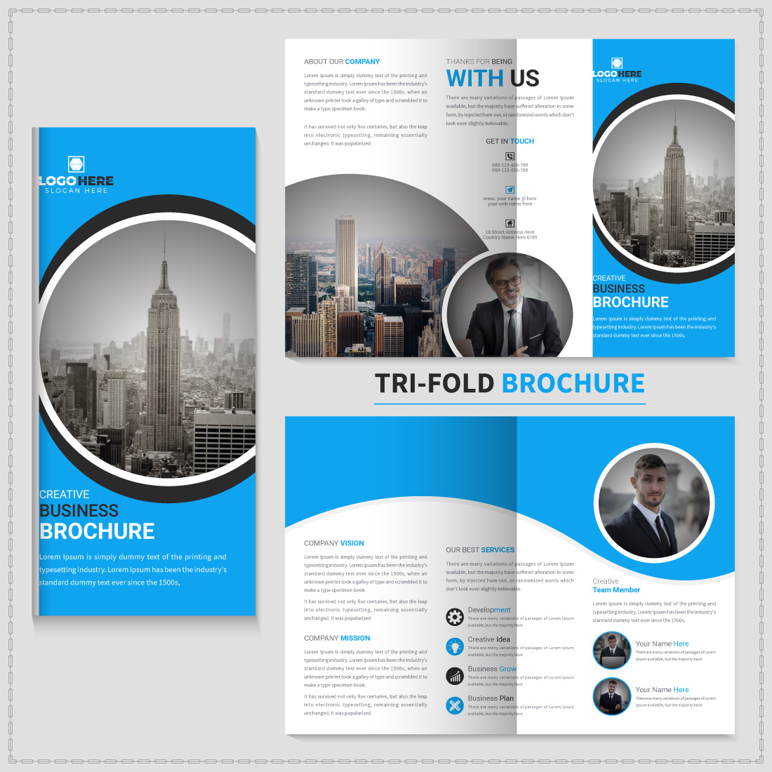 business trifold brochure or professional company profile template cover image.