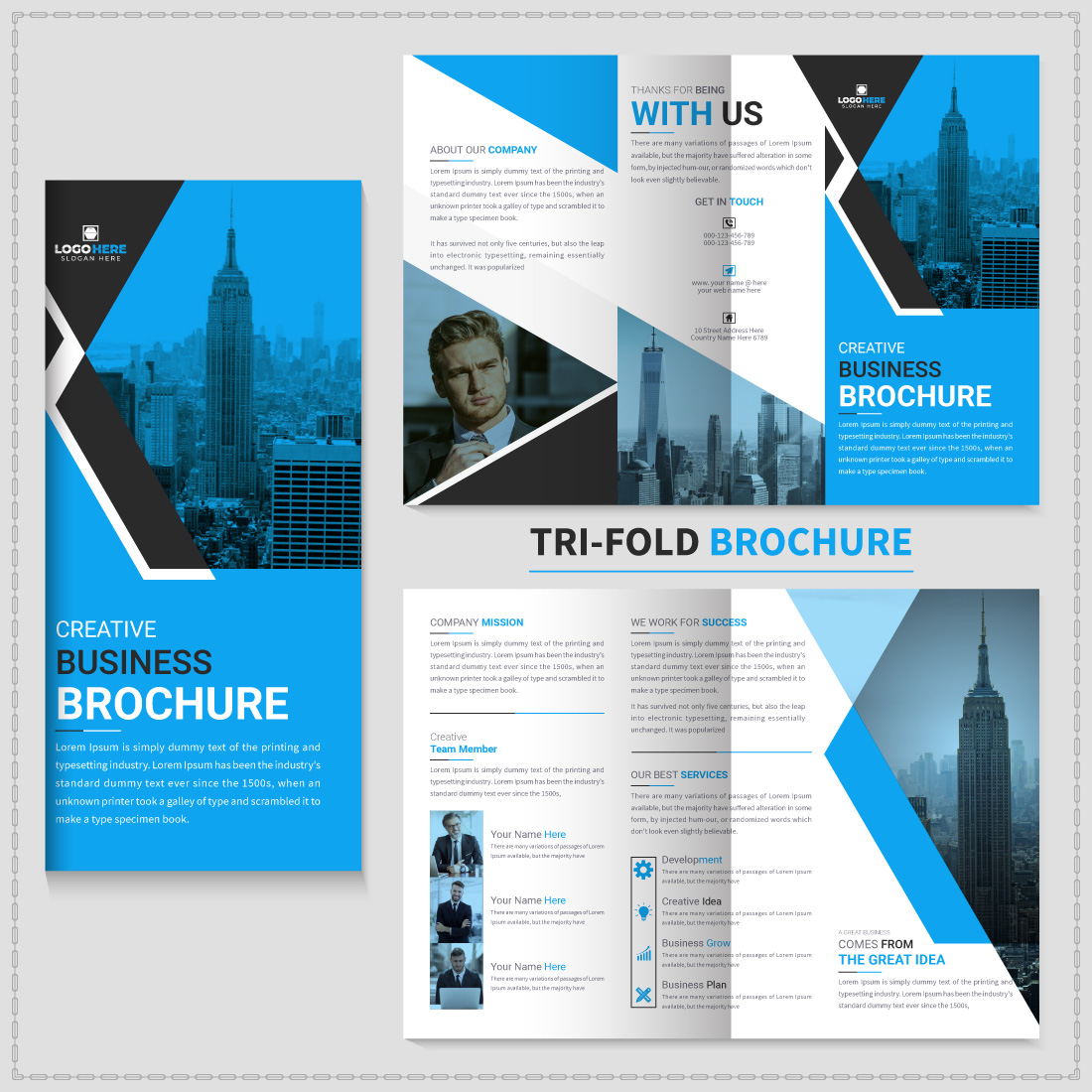 business trifold brochure or professional company profile template cover image.