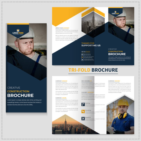 Construction trifold brochure or home renovation brochure template cover image.