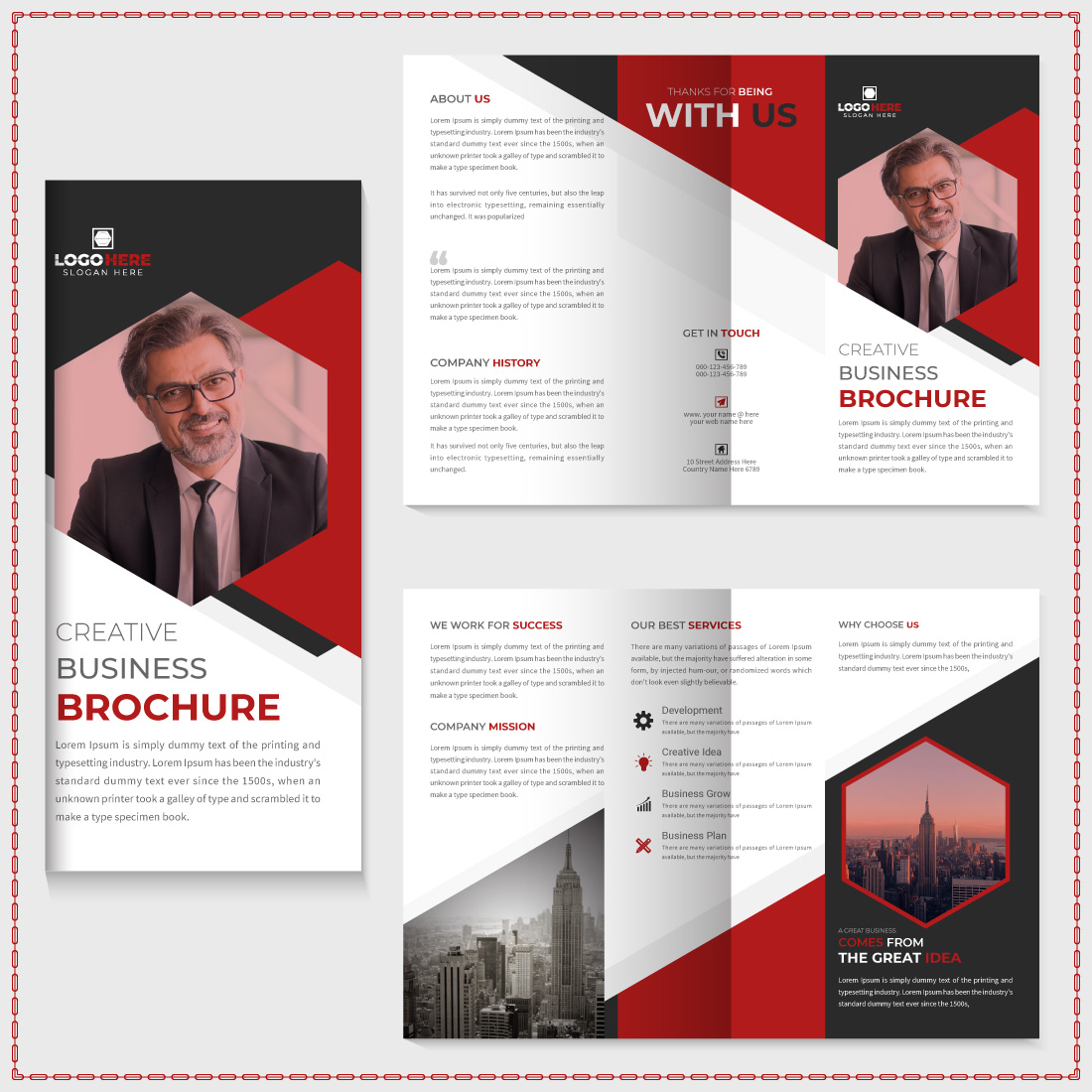 Corporate trifold brochure template preview image.