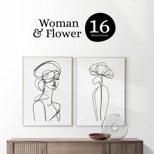 One Line Woman Flower Illustration - 16 design cover image.