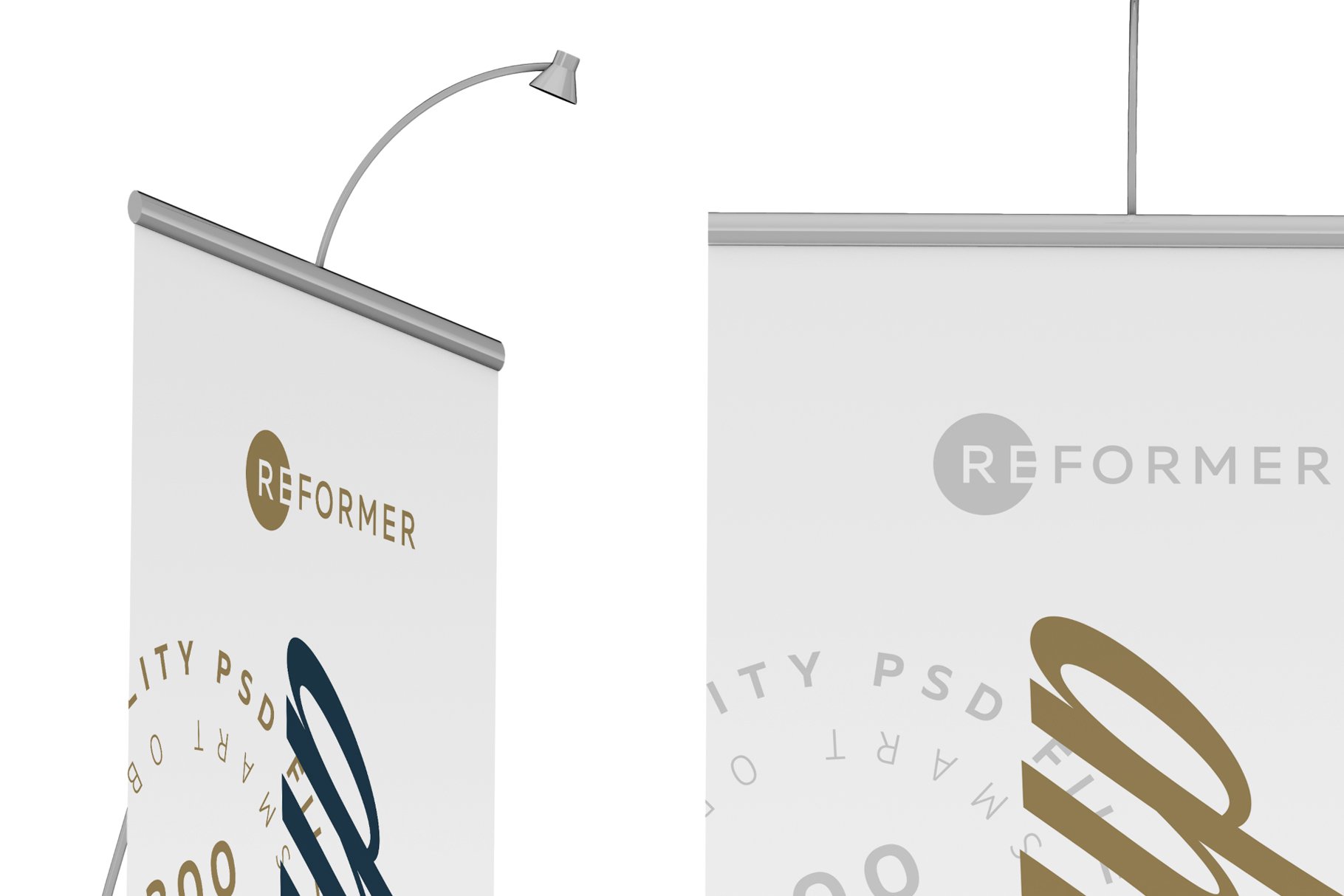 Three Roll-up Banners Stand Mockup preview image.