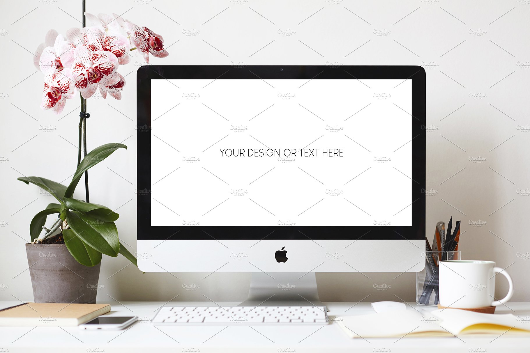 Workspace iMac PSD mockup cover image.