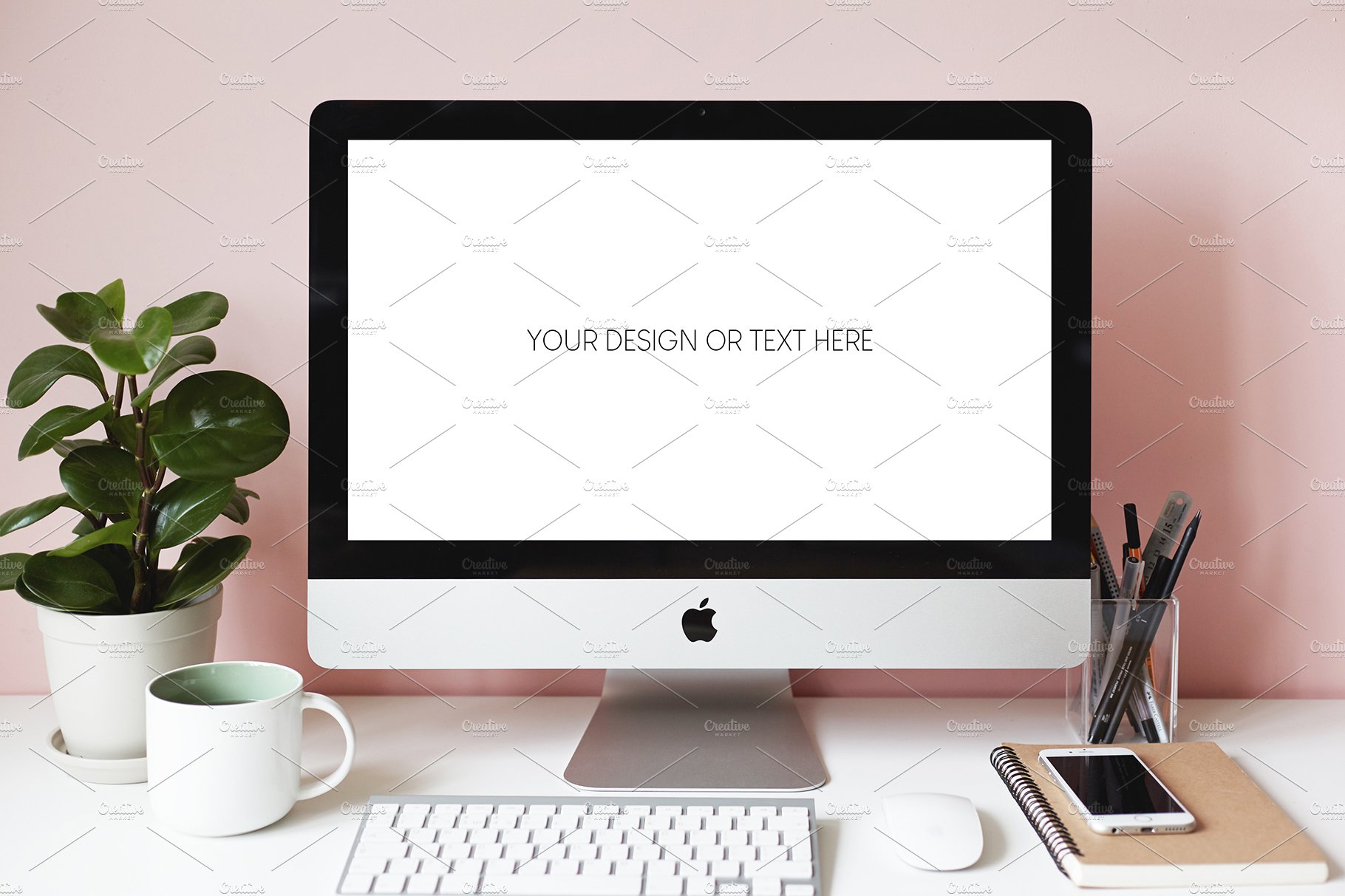 Desktop scene of female designer PSD cover image.