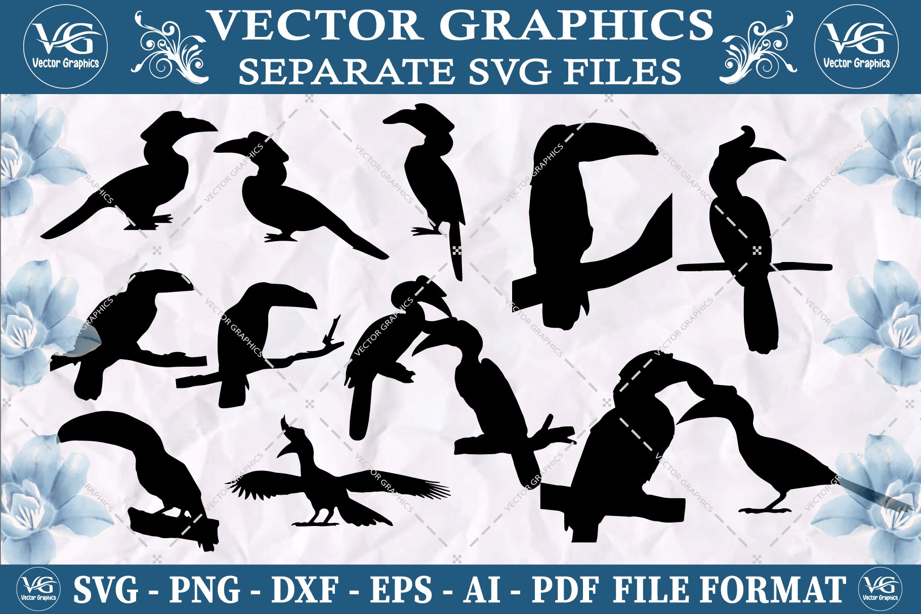 Hornbills Bird svg design bundle cover image.