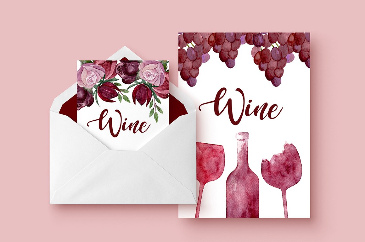 Wine Watercolor Elements+BONUS preview image.