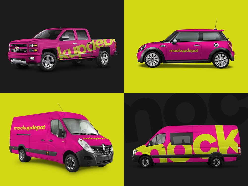 4-Pack Vehicle PSD Mockups preview image.