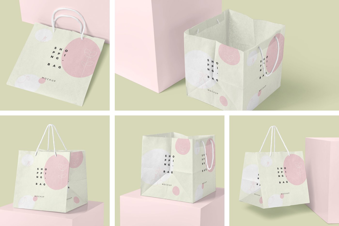 Square Paper Shopping Bag Mockups preview image.