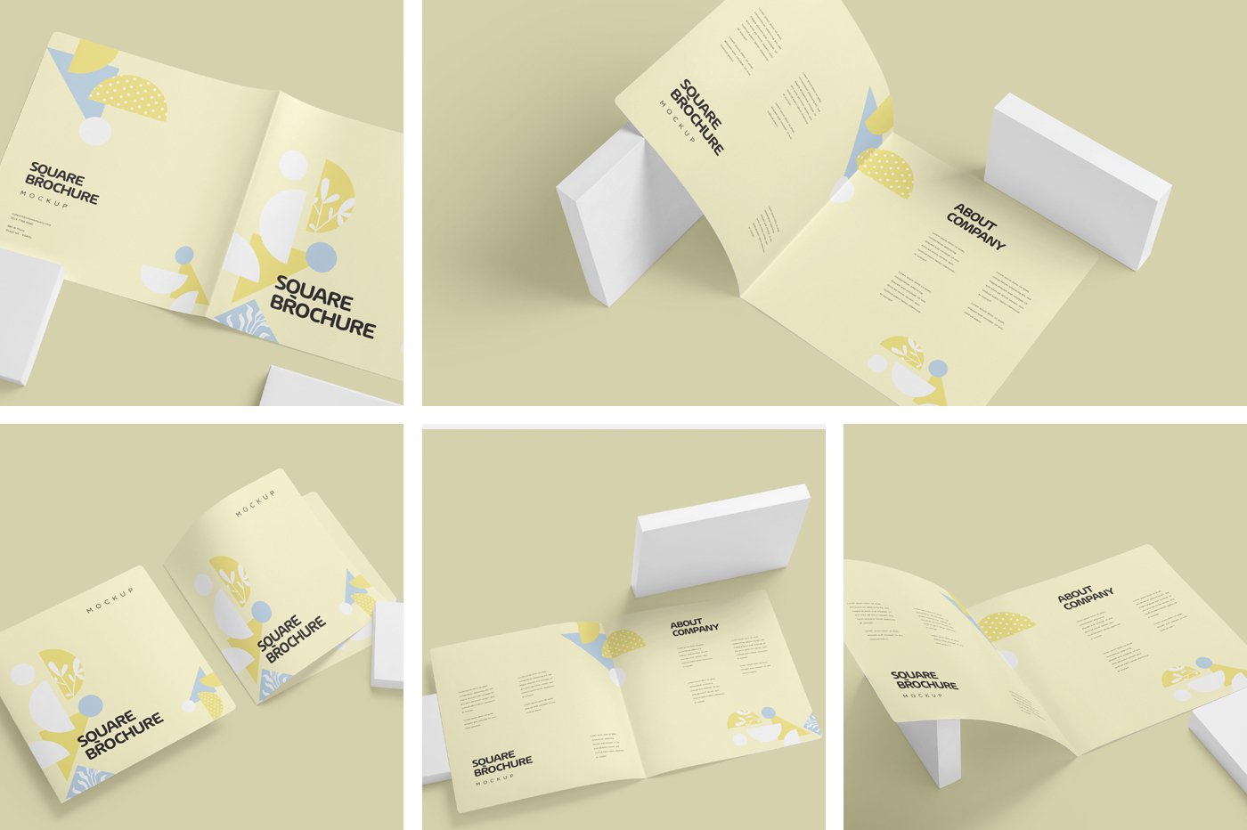 Two Fold Square Brochure Mockups preview image.