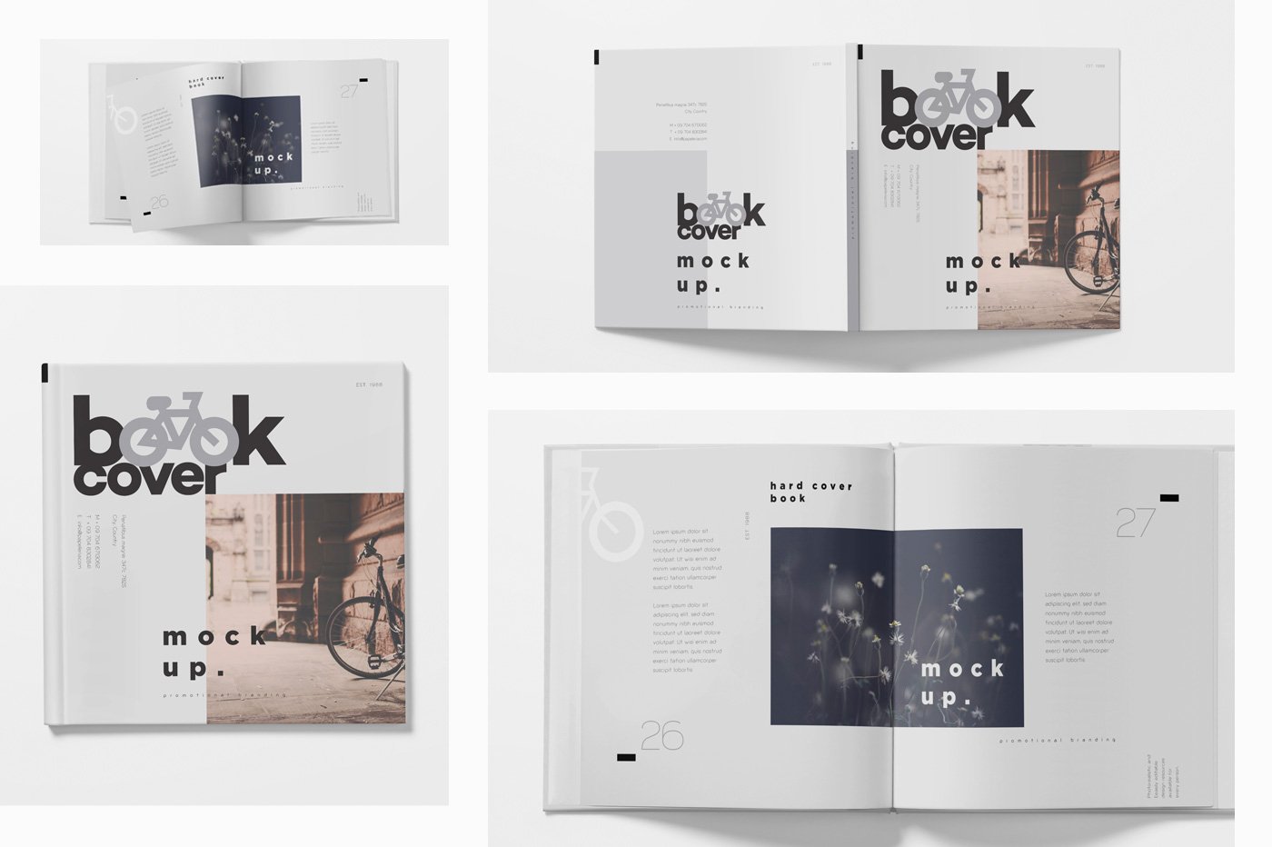 Square Hardcover Book Mockups preview image.