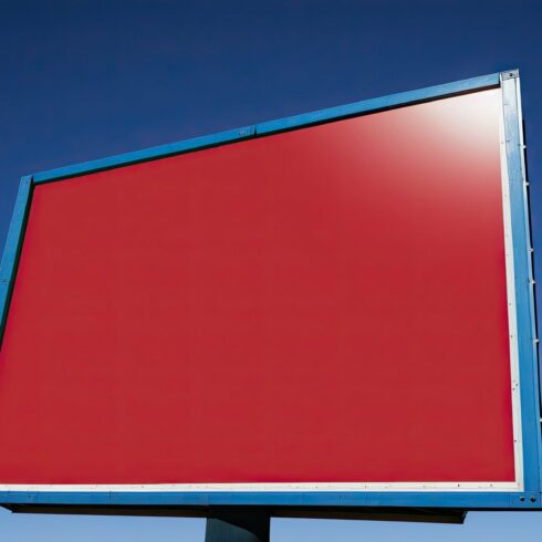 Red billboard on an blue sky. Generative AI cover image.
