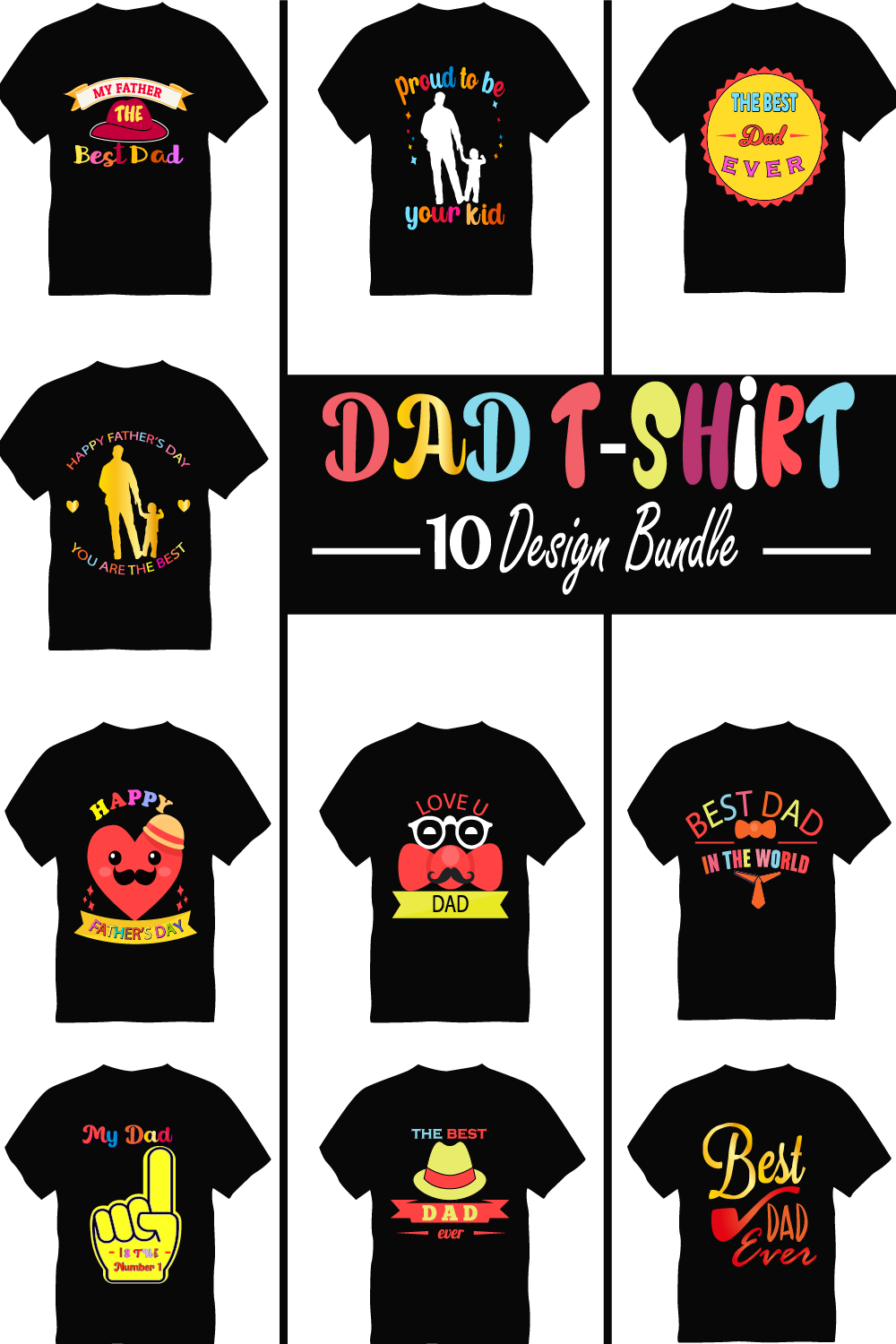 DAD T-Shirt Design Bundles pinterest preview image.