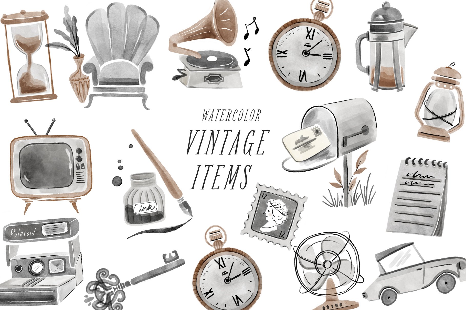 Vintage watercolor clipart cover image.