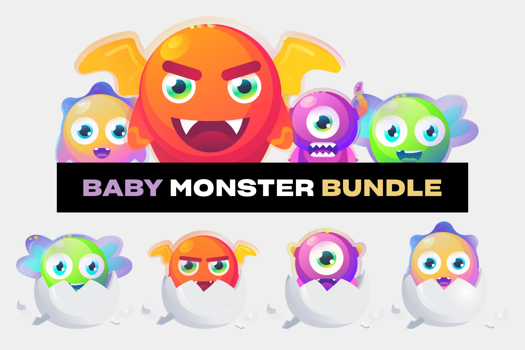 Baby Monsters SVG Bundle cover image.