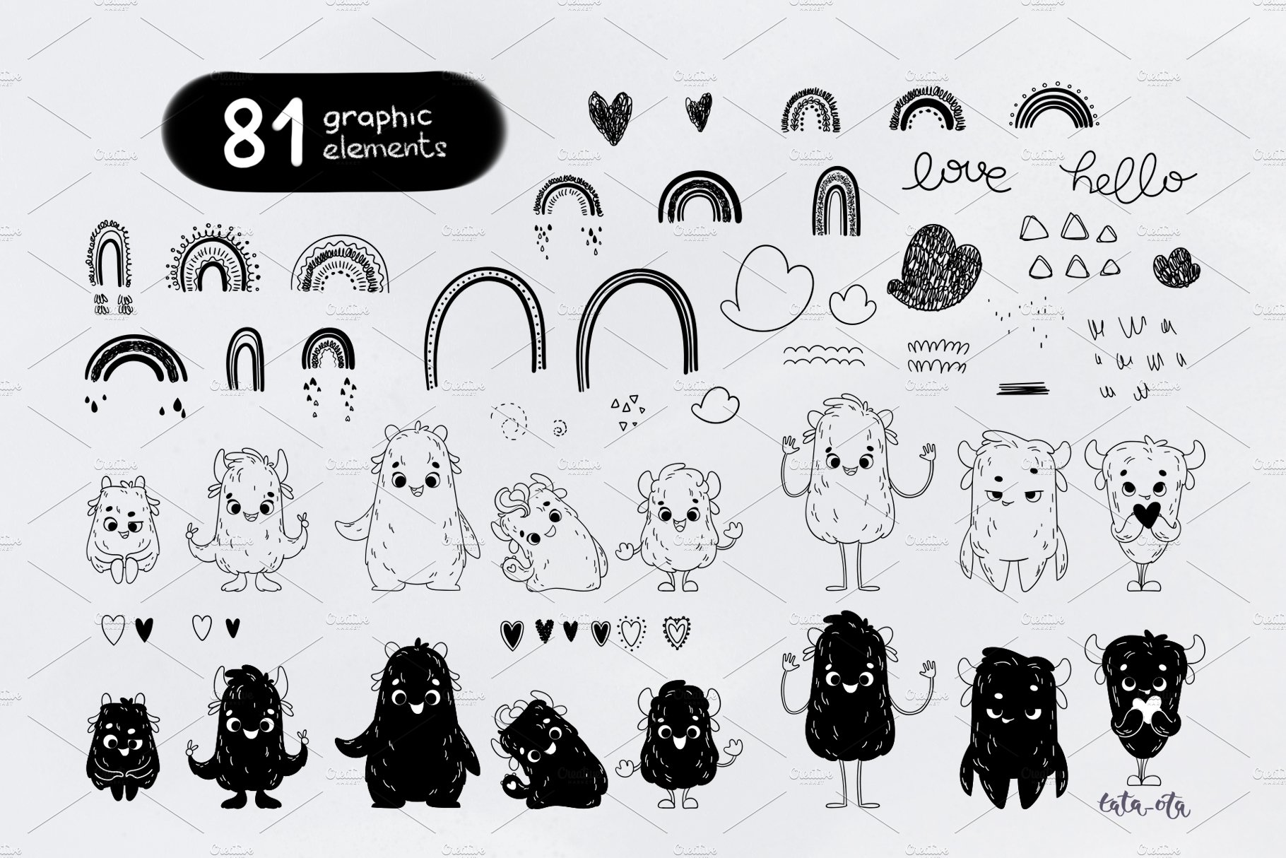 Cute monsters. graphic preview image.