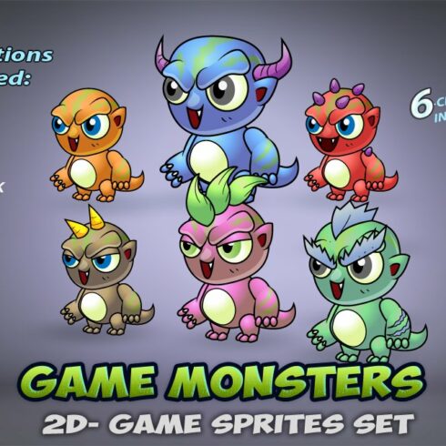 6 Monsters Game Sprites Set cover image.