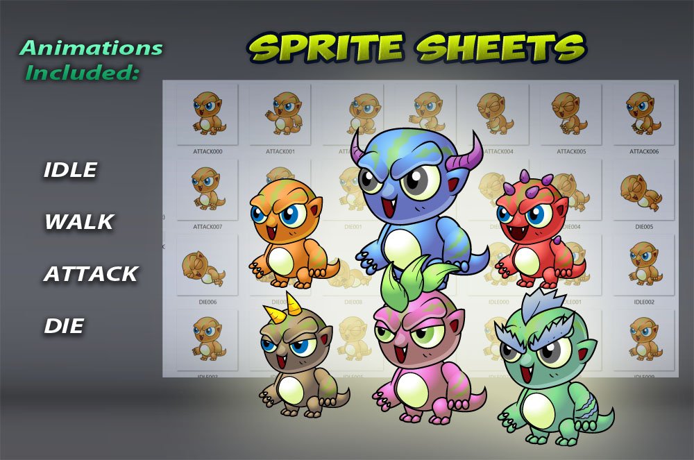 6 Monsters Game Sprites Set preview image.