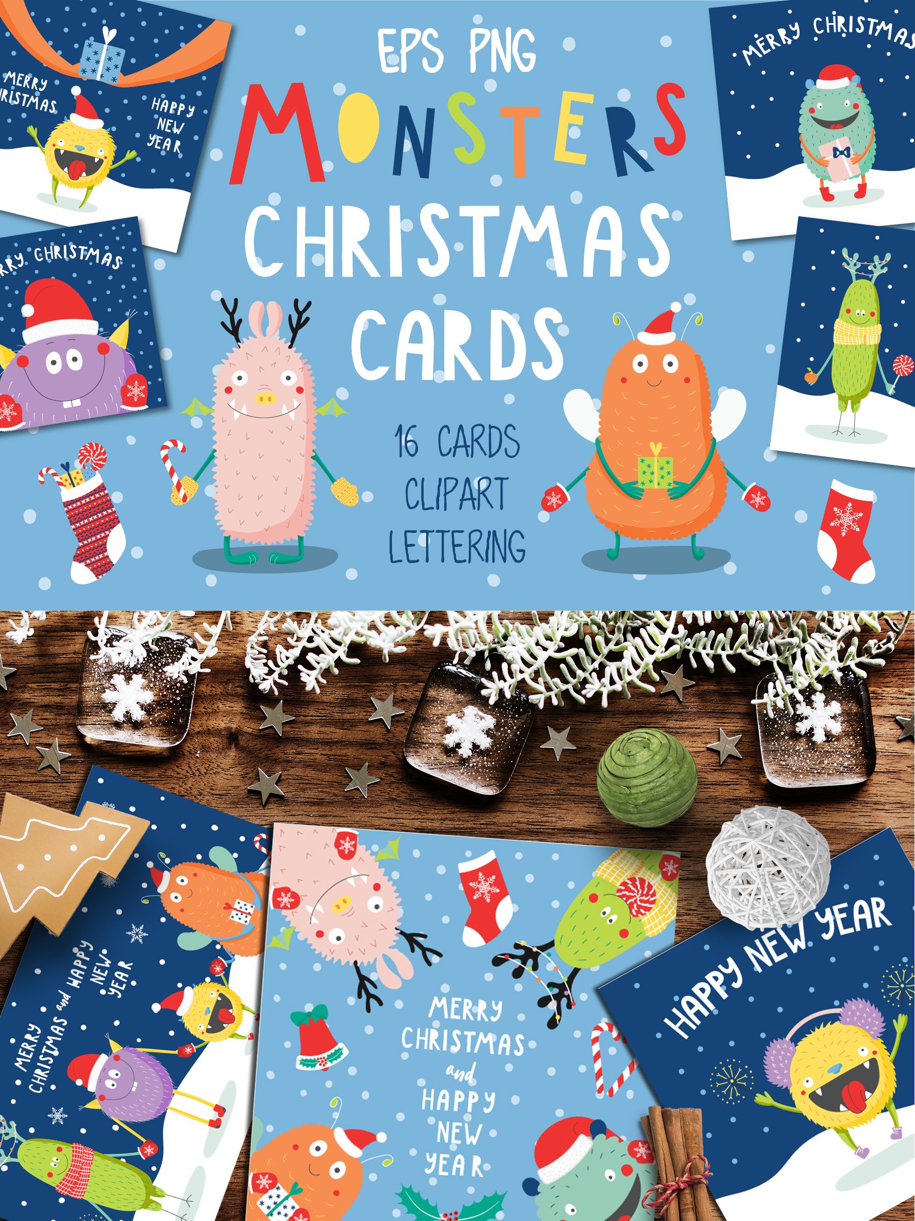 Cute Monsters Christmas Cards cover image.